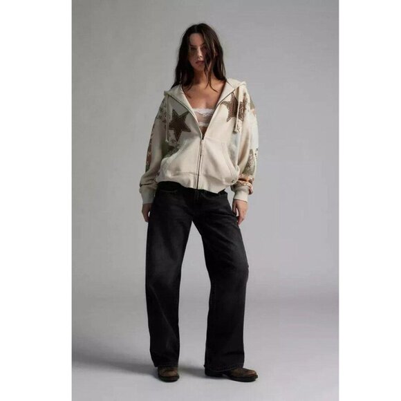 Kimchi Blue Urban Outfitters Camilla Star Applique Hoodie Sweatshirt L - Picture 3 of 15